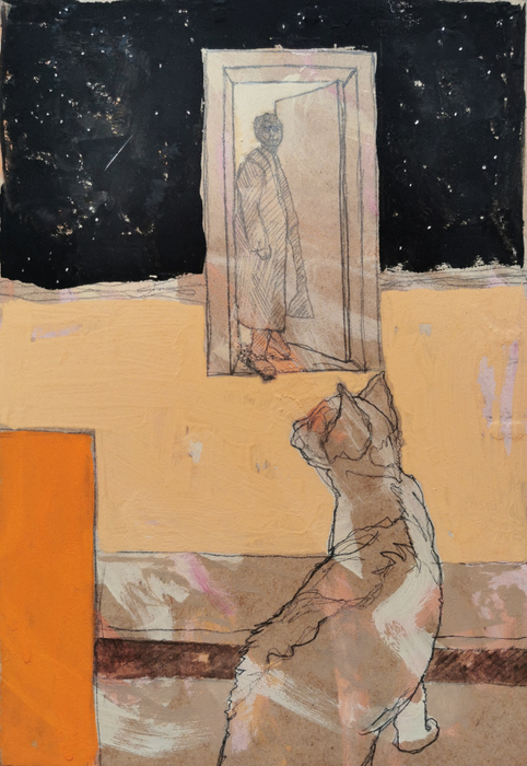 chat ciel étoilé IV - 21x30 - tempera